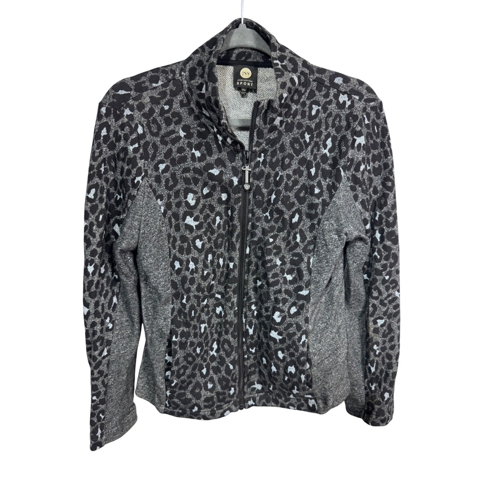 Jones New York Sport PM Gray Animal Print Jacket Women's Full Zip Mock Neck‎